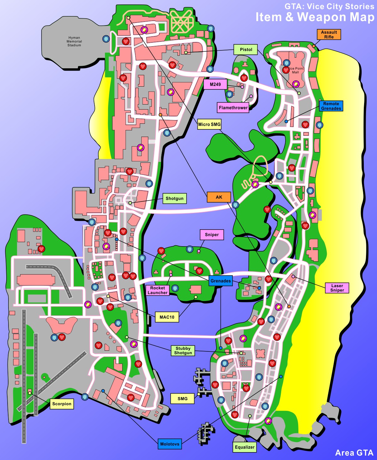 GTA Vice City Weapons Locations Map